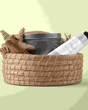 Wood Basket With Items